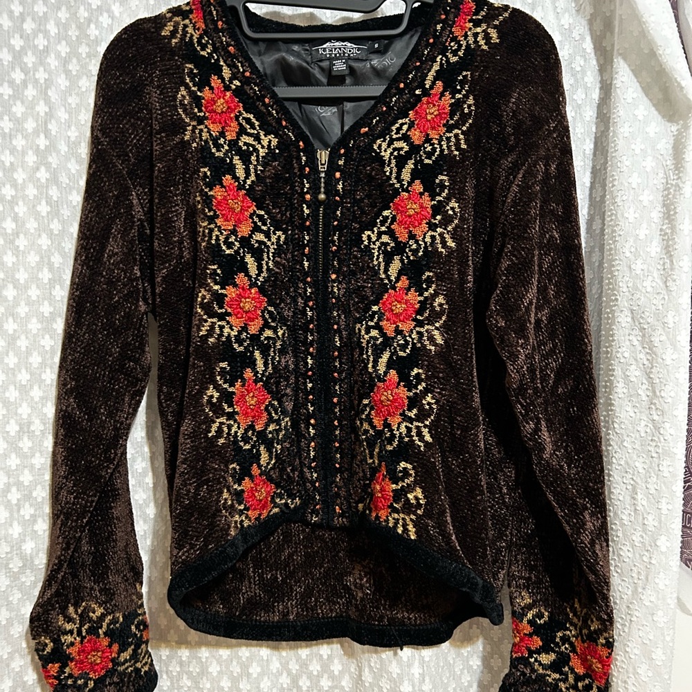 Brown Velvet Floral Sweater